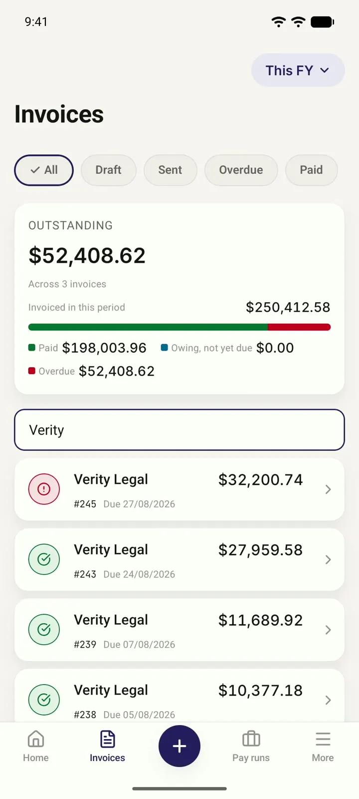 Searching invoices by customer name in Myaccountant.